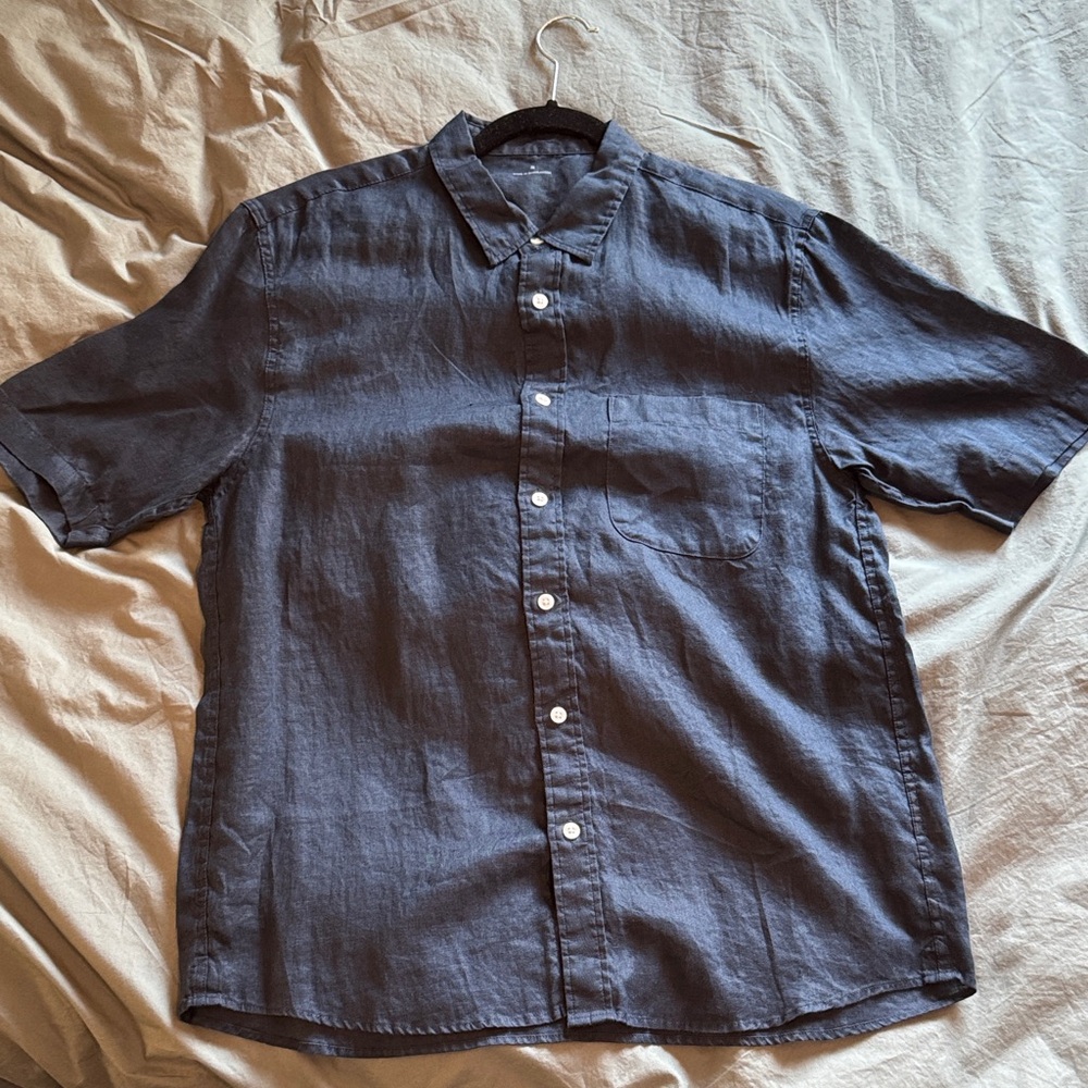 Muji mens Navy Blue Linen Shirt